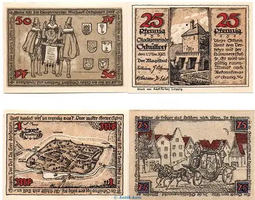 Notgeld Stadt Schüttorf 1202.1 , Set mit 4 Scheinen in kfr. von 1921 , Niedersachsen Seriennotgeld
