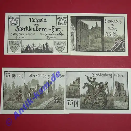 Notgeld Gemeinde Stecklenberg i. Harz , Sachsen Anhalt , vollständiger Satz mit 4 Scheinen in kassenfrischer Erhaltung , Seriennotgeld , 1258.3 , von 1921