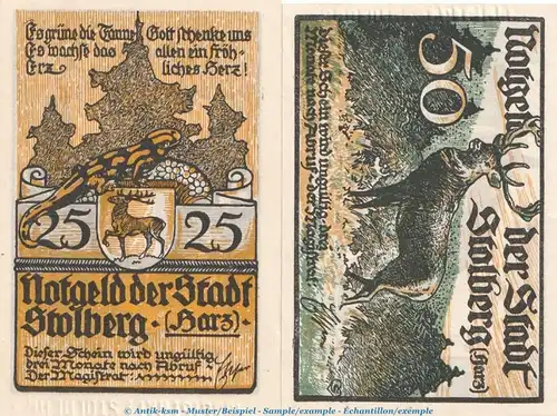 Notgeld Stadt Stolberg 1273.1 , Set mit 2 Scheinen in kfr. o.D. Sachsen Anhalt Seriennotgeld