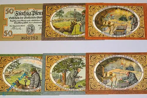 Notgeld Gemeinde Stadtlengsfeld , Thüringen , vollständiger Satz mit 6 Scheinen in kassenfrischer Erhaltung , Seriennotgeld , 1251.1 , von 1921