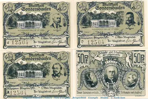 Notgeld Stadt Sondershausen 1241.4 , Set mit 4 Scheinen in kfr. von 1921 , Thüringen Seriennotgeld