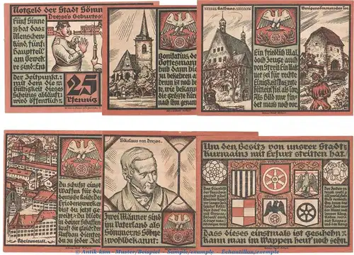 Notgeld Stadt Sömmerda 1230.1 , -Zündnadel- Set mit 6 Scheinen in kfr. von 1921 , Thüringen Seriennotgeld