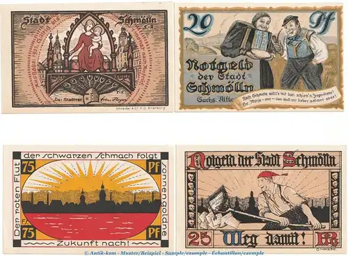 Notgeld Stadt Schmölln 1189.1 , Set mit 4 Scheinen in kfr. o.D. Thüringen Seriennotgeld