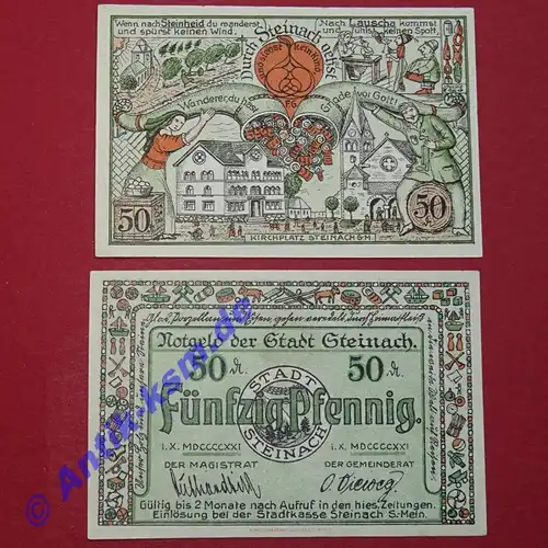 Notgeld Stadt Steinach , Thüringen , vollständiger Satz mit 1 Schein in kassenfrischer Erhaltung , Seriennotgeld , 1260.1 , von 1921