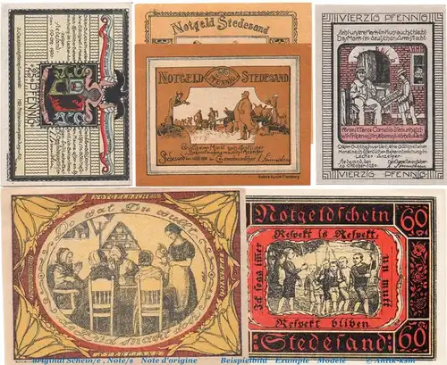 Notgeld Gemeinde Stedesand 1259.1 , Set mit 6 Scheinen in kfr. von 1920 , Schleswig Holstein Seriennotgeld