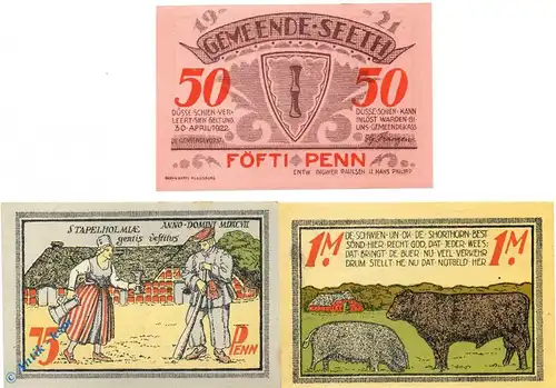 Notgeld Seeth , Set mit 3 Scheinen , Mehl Grabowski 1216.1 , von 1921 , Schleswig Holstein Seriennotgeld