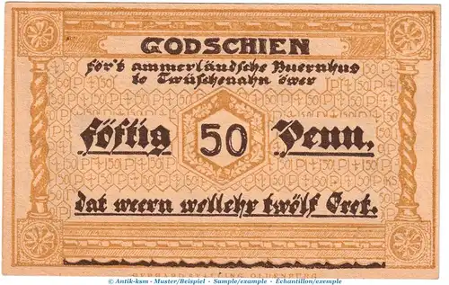 Notgeld Bad Zwischenahn 1478.1 , 50 Pfennig Schein in kfr. o.D. Niedersachsen Seriennotgeld