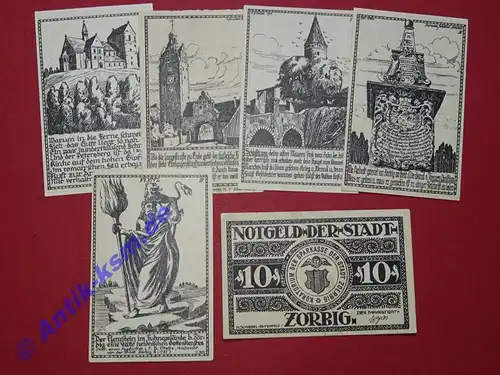 Notgeld Zörbig , Stadt , Sachsen Anhalt , vollständiger Satz mit 6 Scheinen , Seriennotgeld , 1475.2 , von 1921