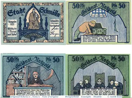 Notgeld Schmölln , Set mit 4 Scheinen in kfr. Mehl Grabowski 1189.2 , von 1921 , Thüringen Seriennotgeld