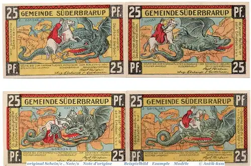 Notgeld Süderbrarup , Set mitt 4 Scheinen in kfr. Mehl Grabowski 1294.6 , von 1921 , Schleswig Holstein Seriennotgeld