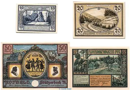 Notgeld Gemeinde Stützerbach 1287.3 , Set mit 4 Scheinen in kfr. von 1921 , Thüringen Seriennotgeld