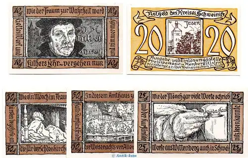 Notgeld Schweinitz , Ausschuß in Herzberg 1212.1 , Set mit 5 Scheinen in kfr. von 1921 , Sachsen Anhalt Seriennotgeld