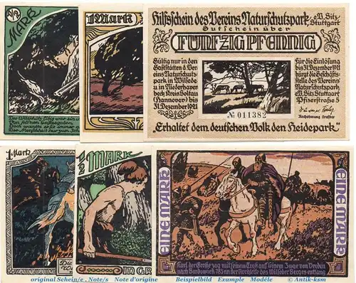 Notgeld Naturschutzpark e.V. Stuttgart 1290.1.b , Set mit 6 Scheinen in kfr. o.D. , Baden Württemberg Seriennotgeld