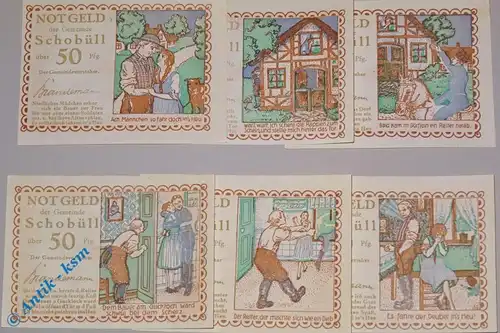 Notgeld Schobüll , Set mit 6 Scheinen in kfr. Mehl Grabowski 1194.5 , von 1921 , Schleswig Holstein Seriennotgeld