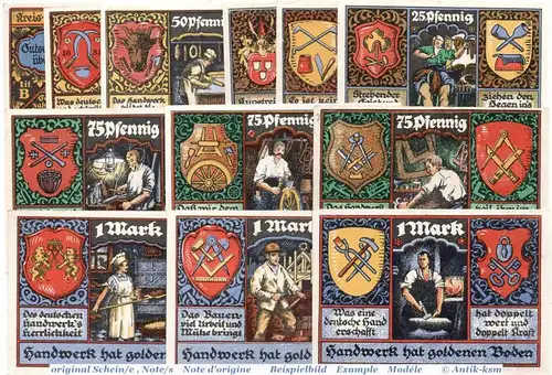 Notgeld Stolzenau , Handwerkerbund Set mit 12 Scheinen in kfr. Mehl Grabowski 1277.1 , von 1921 , Niedersachsen Seriennotgeld