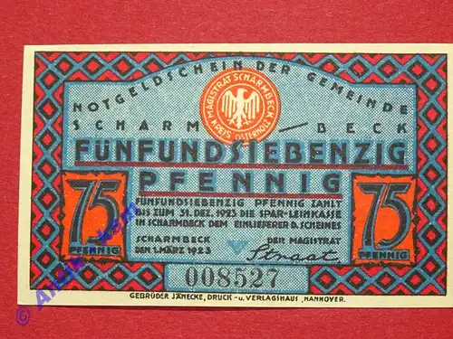 Notgeld Scharmbeck , Osterholz-Scharmbeck , Niedersachsen , vollständiger Satz mit 1 Schein in kassenfrischer Erhaltung , Seriennotgeld , 1173.2 , von 1920