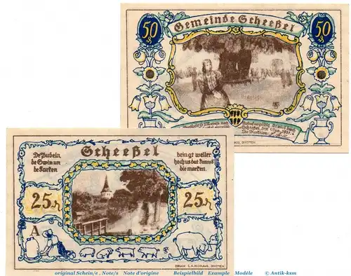 Notgeld Gemeinde Scheeßel 1174.1 , Set mit 2 Scheinen in kfr. von 1921 , Niedersachsen Seriennotgeld