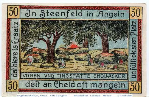Notgeld Steinfeld , 50 Pfennig Schein in kfr. Mehl Grabowski 1262.1 , von 1920 , Schleswig Holstein Seriennotgeld