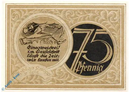 Notgeld Stolzenau a. d. Weser , 75 Pfennig Schein , Fehldruck , Mehl Grabowski 1276.1 b , von 1921 , Niedersachsen Seriennotgeld