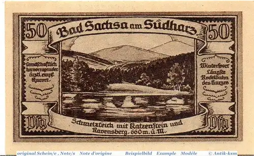 Notgeld Bad Sachsa , 50 Pfennig Schein in kfr. Mehl Grabowski 1157.1 , von 1921 , Niedersachsen Serinnotgeld