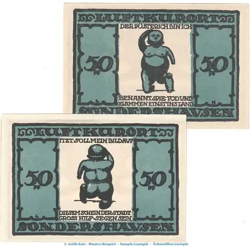 Notgeld Stadt Sondershausen , Püsterich Set mit 2 Scheinen in kfr. o.D. Thüringen Seriennotgeld