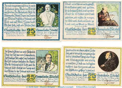 Notgeld Gemeinde Stotel 1278.3 , Set mit 4 Scheinen -o.Drfa.- in kfr. von 1921 , Niedersachsen Seriennotgeld