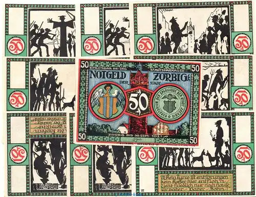 Notgeld Stadt Zörbig 1475.4 , Set mit 10 Scheinen in kfr. o.D. Sachsen Anhalt Seriennotgeld