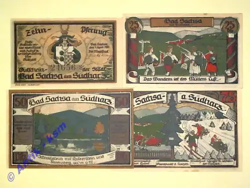 Notgeld Sachsa , Bad , vollständiger Satz mit 4 Scheinen , Seriennotgeld , Niedersachsen , Mehl Grabowski 1157.2 , von 1921