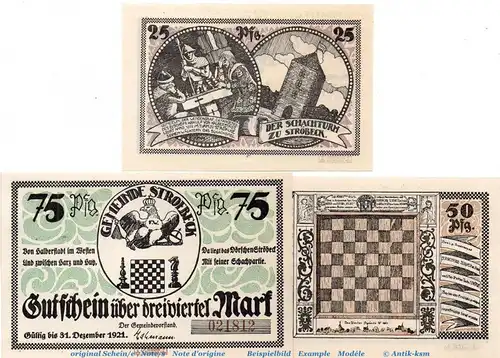 Notgeld Gemeinde Stroebeck 1285.3 , Set mit 3 Scheinen in kfr. o.D. Sachsen Anhalt Seriennotgeld