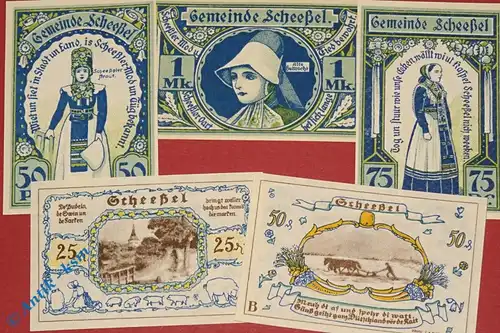 Notgeld Scheeßel , 2 Satz mit 5 Scheinen , Mehl Grabowski 1174.1 und 2 , von 1921 , Niedersachsen Seriennotgeld