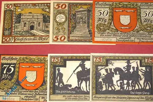 Notgeld Wesel , 2 Satz mit 6 Scheinen , Mehl Grabowski 1409.1 und 2 a , von 1921 , Westfalen Seriennotgeld