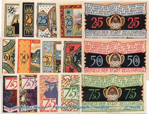 Notgeld Zeulenroda , 2 Sets mit 15 Scheinen in kfr. Mehl Grabowski 1470.1 und 2 , von 1921 , Thüringen Seriennotgeld