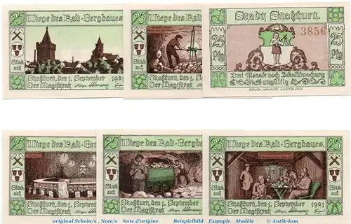 Notgeld Staßfurt , Set mit 6 Scheinen , leuchtend grün , Mehl Grabowski 1256.1 a , von 1921 , Sachsen Anhalt Serien Notgeld