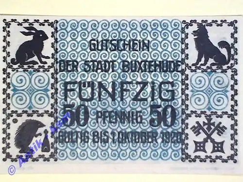 Notgeld Buxtehude , Einzelschein 50 Pfennig , Verkehrsausgabe , Niedersachsen , Grabowski B 108.1 , von 1919