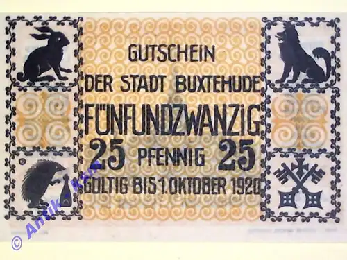 Notgeld Buxtehude , Einzelschein 25 Pfennig , Verkehrsausgabe , Niedersachsen , Grabowski B 108.1 , von 1919