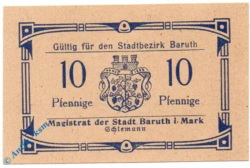 Notgeld Baruth , 10 Pfennig Schein , Tieste 0345.10.02 , Brandenburg Verkehrsausgabe