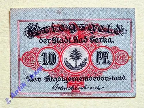 Notgeld Bad Berka , Sachsen , Einzelschein über 10 Pfennig , Verkehrsausgabe , Tieste 0455.05 , von 1917
