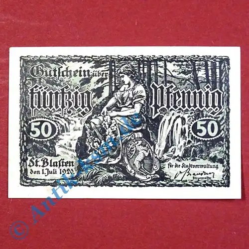 Notgeld Sankt Blasien , Schein über 50 Pfennig , Tieste 6405.01 , von 1920 , Baden Verkehrsausgabe