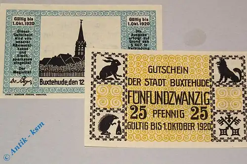 Notgeld Buxtehude , 25 und 50 Pfennig , Tieste 1055.05.01 und 02 , von 1919 , Niedersachsen Verkehrsausgabe