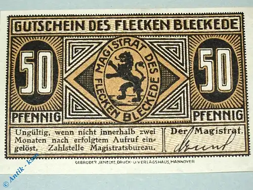 Notgeld Bleckede , 50 Pfennig Schein , Tieste 0735.05.02 , Niedersachsen Verkehrsausgabe