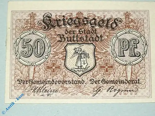 Notgeld Buttstädt , Einzelschein über 50 Pfennig , Tieste 1050.05.10 , von 1917 , Sachsen Verkehrsausgabe