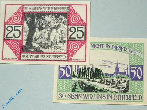 Bitterfeld Notgeld , Tieste 0710.25.01-2 Set mit 2 Scheinen in kfr. von 1920 , Sachsen Verkehrsausgabe