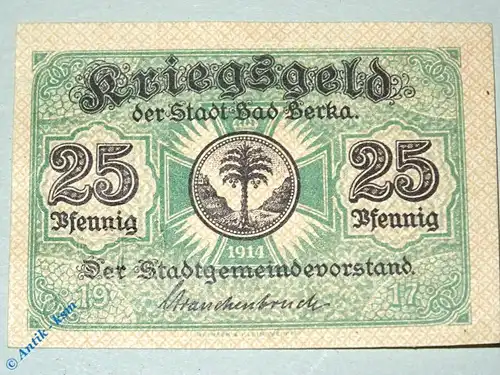 Notgeld Bad Berka , 25 Pfennig Schein , Tieste 0455.05.16 , von 1917 , Sachsen Verkehrsausgabe