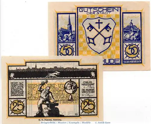 Notgeld Buxtehude , Set mit 2 Scheinen in kfr. Tieste 1055.05.40-41 , o.D. Hannover Verkehrsausgabe