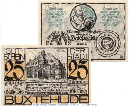 Notgeld Buxtehude , Set mit 2 Scheinen in kfr. Tieste 1055.05.35-36 , - 1.10.21 , Hannover Verkehrsausgabe