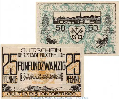 Notgeld Buxtehude , Set mit 2 Scheinen in kfr. Tieste 1055.05.20-21 , - 1.10.20 , Hannover Verkehrsausgabe