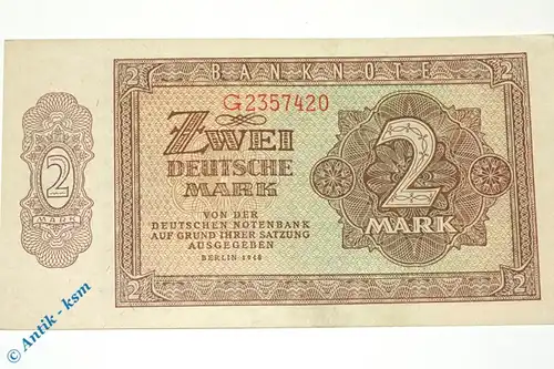 Banknote über 2 Deutsche Mark von 1948 , DDR-3 a , Ros 341 , Pick 10 , Banknote von 1948 , deutsche Notenbank