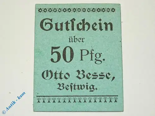 Notgeld Bestwig , Otto Besse , 50 Pfennig Schein , Tieste 0560.05.04.A , Westfalen Verkehrsausgabe