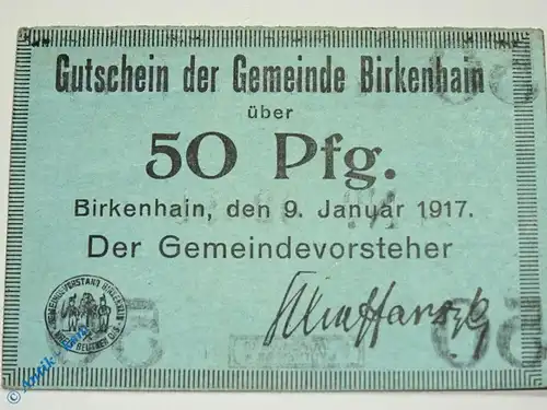 Notgeld Birkenhain , 50 Pfennig Schein , Tieste 0645.05.03 , von 1917 , polnisch Oberschlesien Verkehrsausgabe