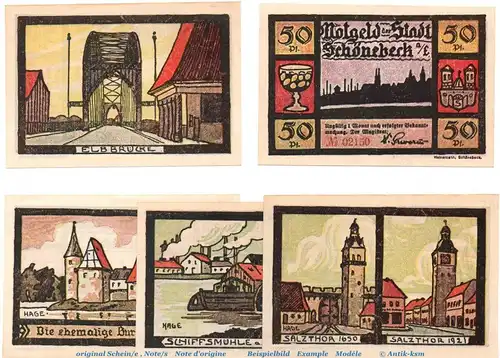 Notgeld Stadt Schönebeck Elbe 1196.1.a , Set mit 5 Scheinen in kfr. o.D. Sachsen Anhalt Seriennotgeld